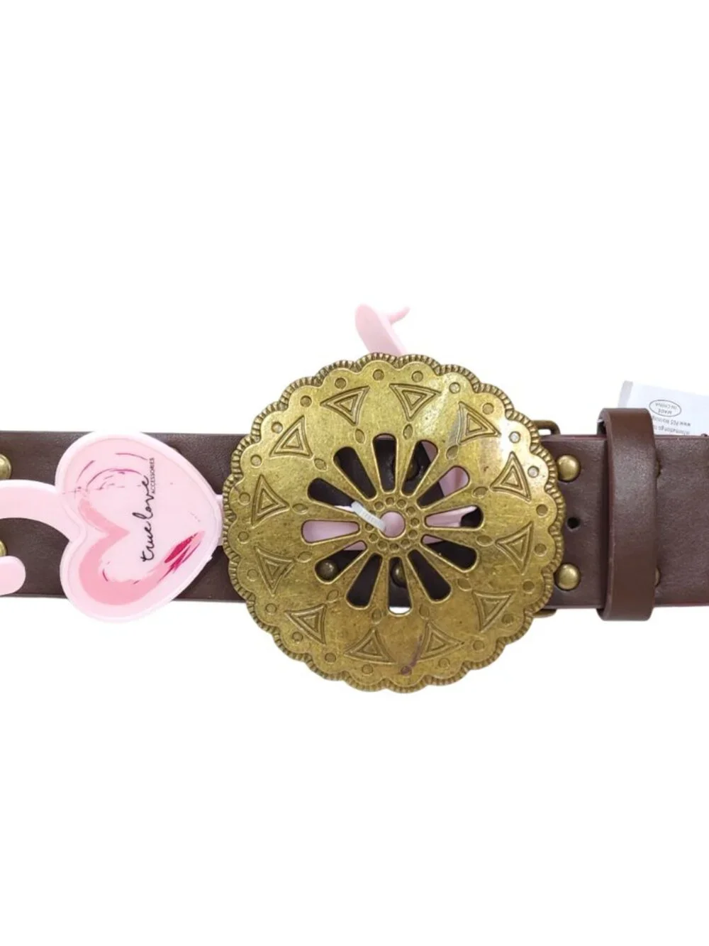Truelove Brown Brass & Leather Belt with Brass Studs & Buckle XL 1 1/2
